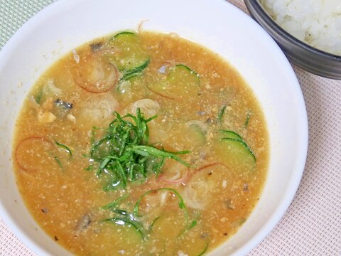 味噌味のサバ缶（鯖の缶詰）で冷汁風☆お手軽